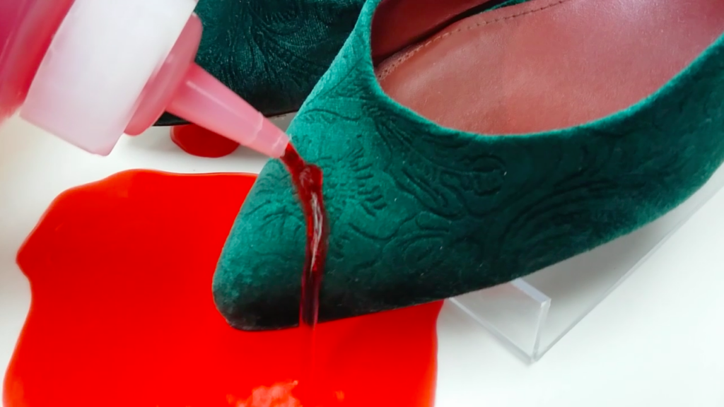 Waterproofing spray applied on green heel