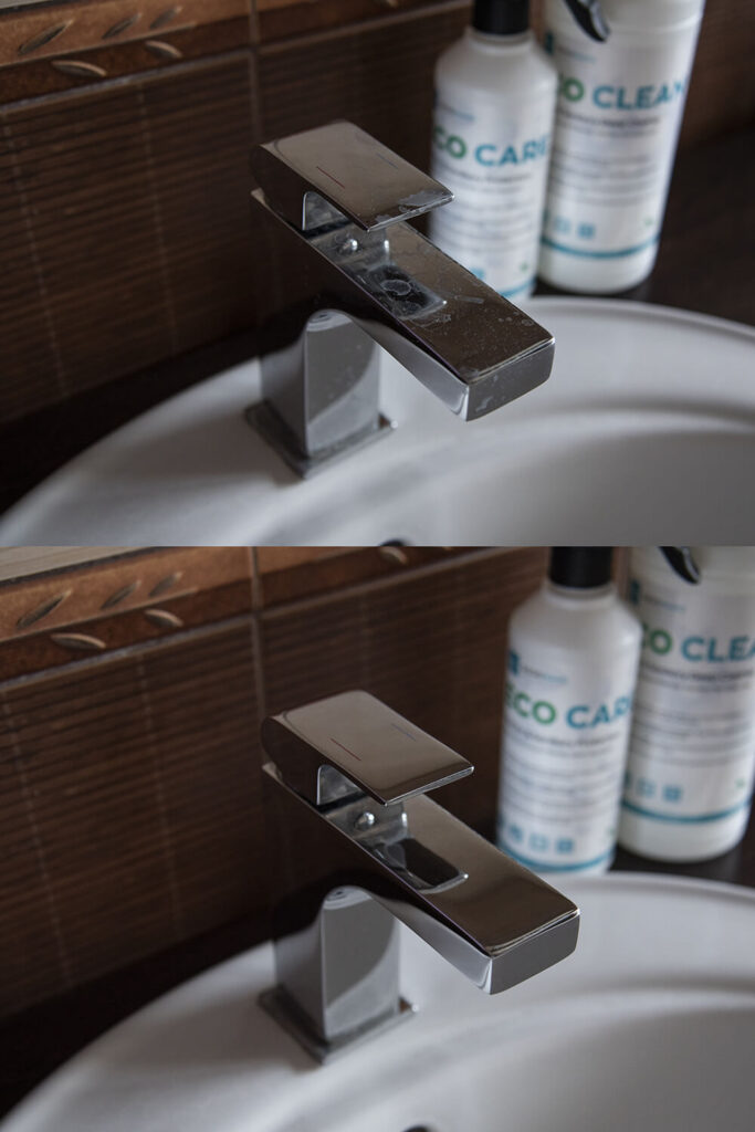 Before and after using EcoClean sanitary cleaner