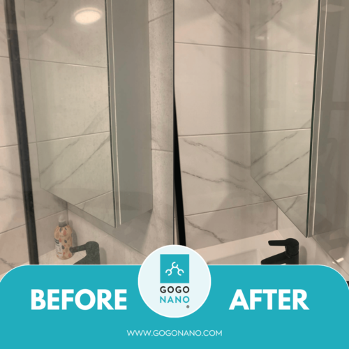 Using EcoGlass window cleaner on shower glasses - before & after