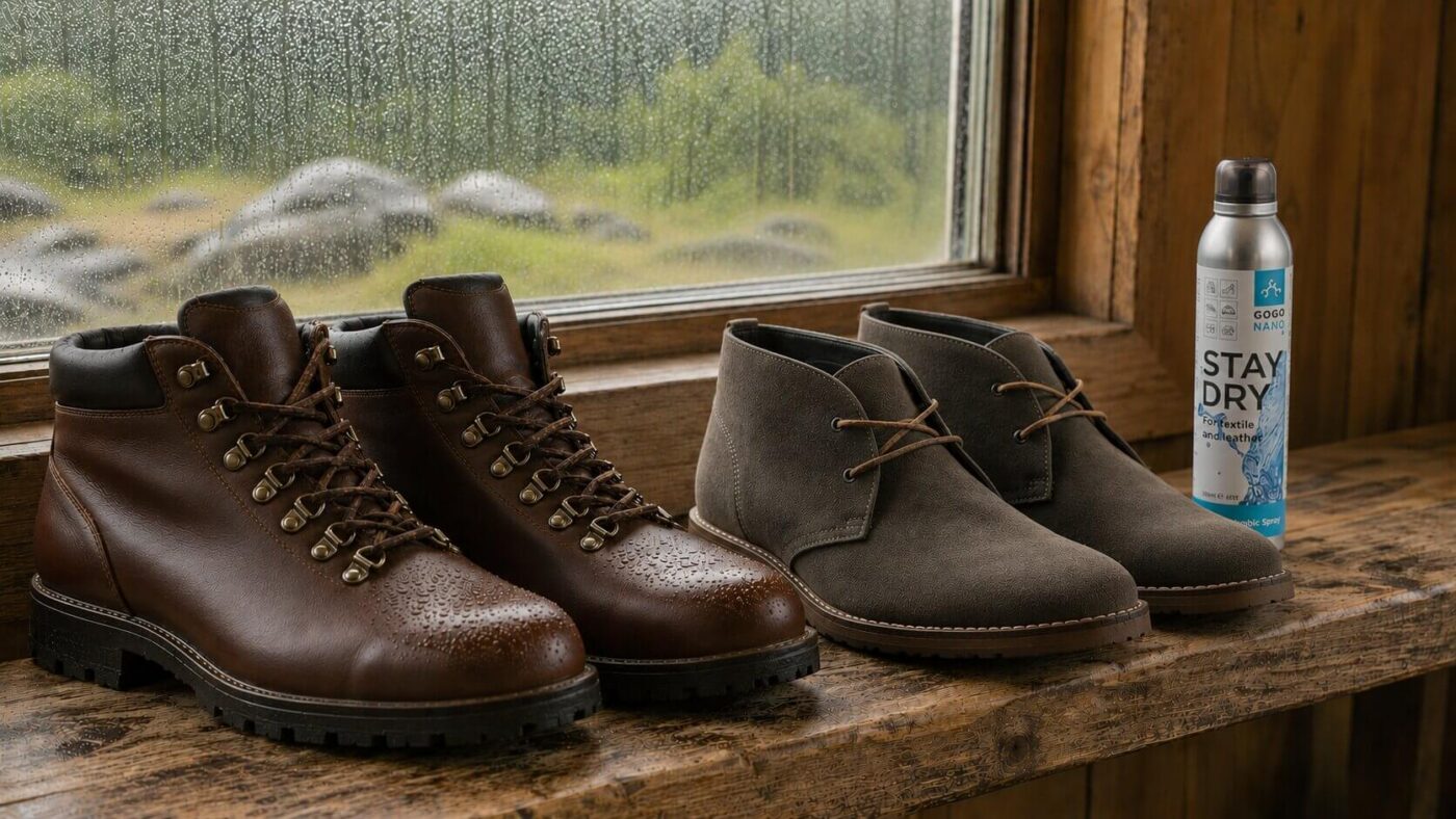 Įženkite į sausumą: galutinis batų apsaugos nuo vandens gidas waterproofing shoes leather suede boots rain window.jpg