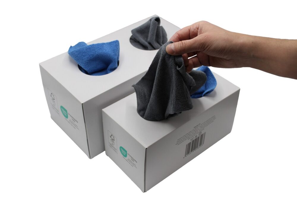 Box of microfiber cloths 50 pcs, grey/blue