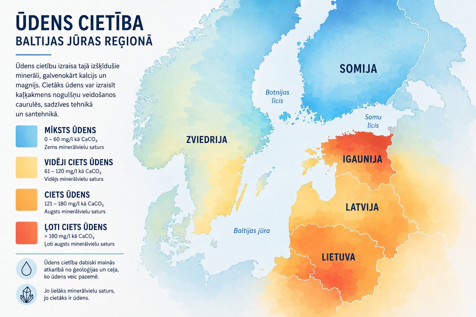 baltijas ziemelvalstu udens cietibas karte infografika 1