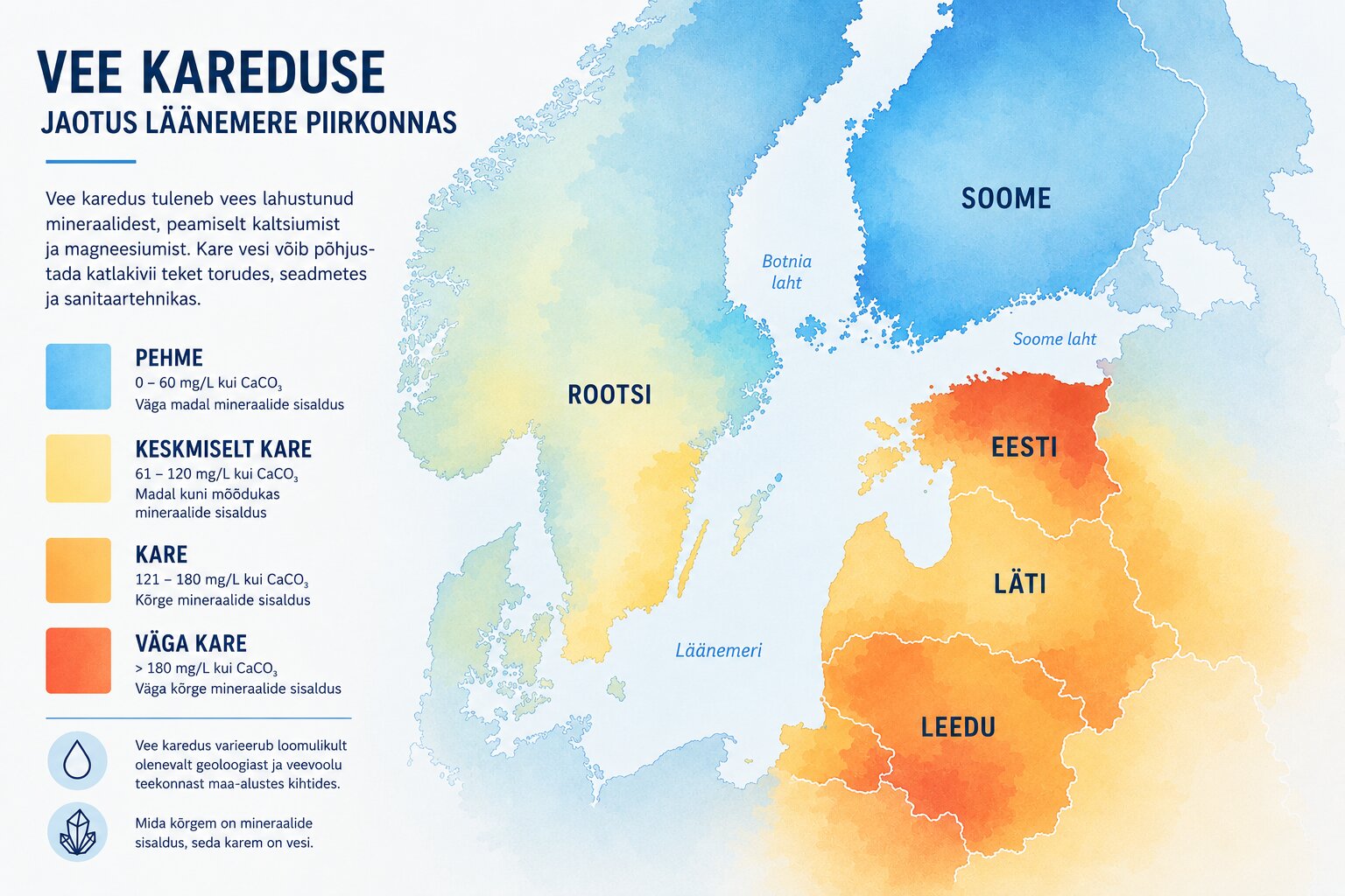Baltimaade Põhjamaade vee kareduse kaart infograafik