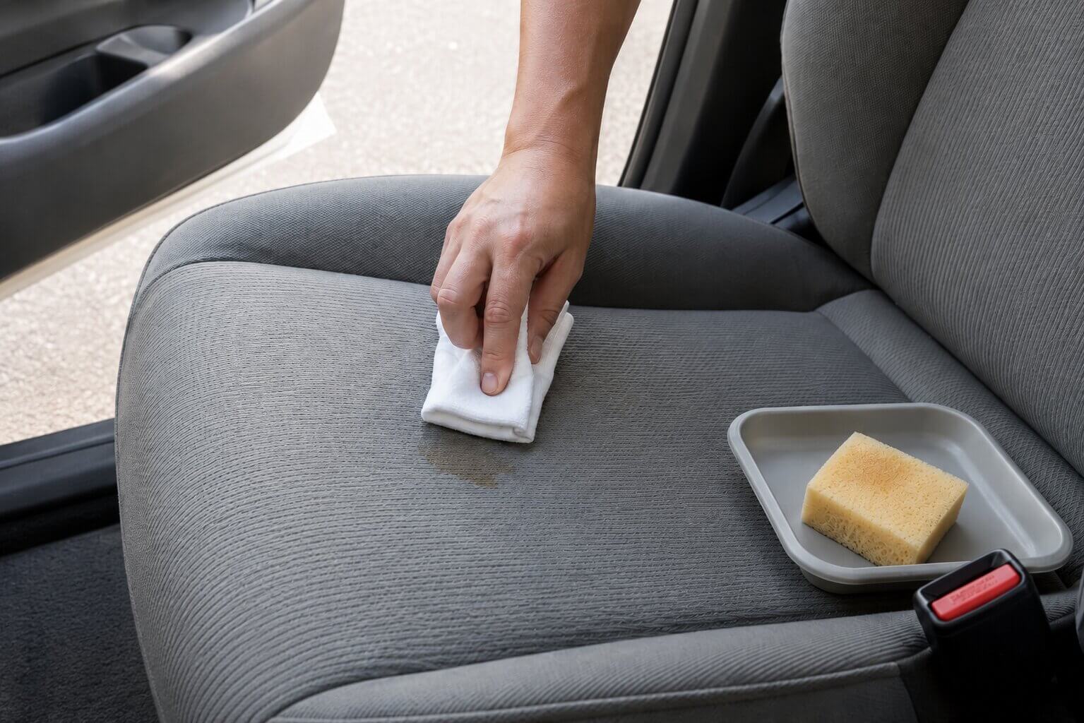 clean fabric car seat blotting stain